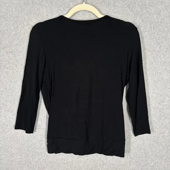 WHBM Top Womens Small Black‎ Wrap Plunge Pleated Blouse Jersey Witchy Career - Picture 8 of 9